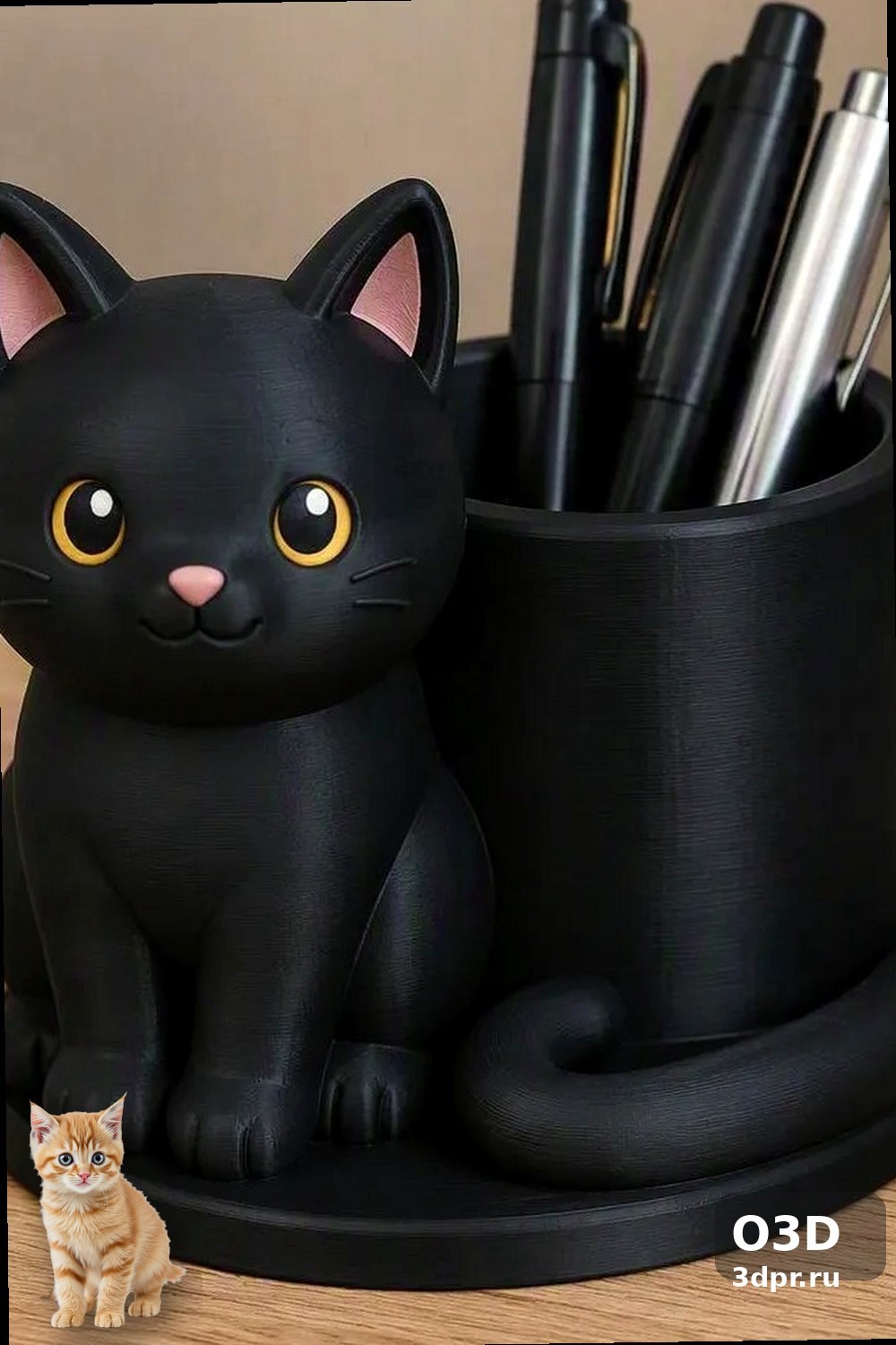 Карандашница 3D печать черный кот — органайзер для ручек — изделие, напечатанное на 3D-принтере